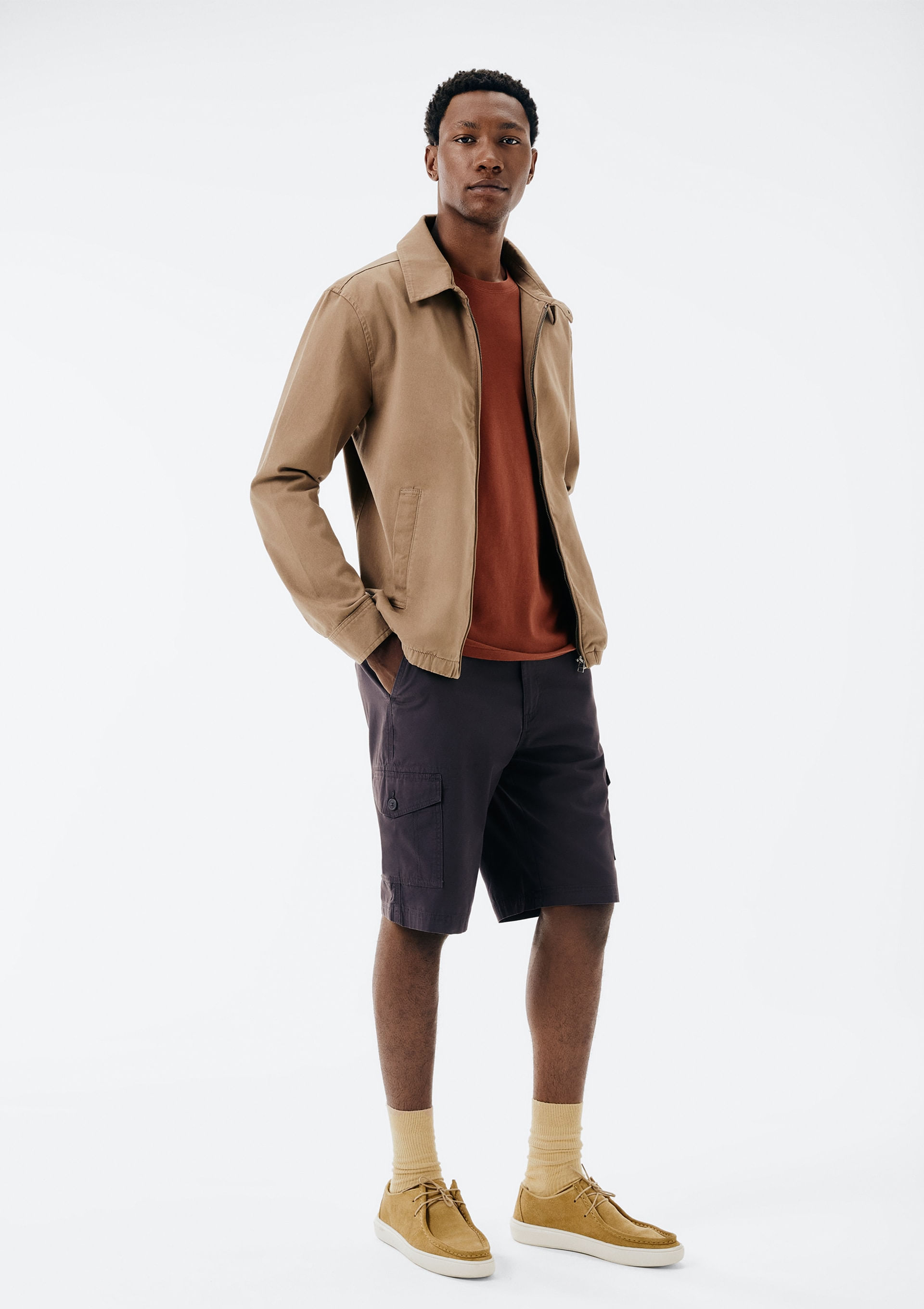 Bermuda Básica Masculina Cargo Em Sarja - Cinza