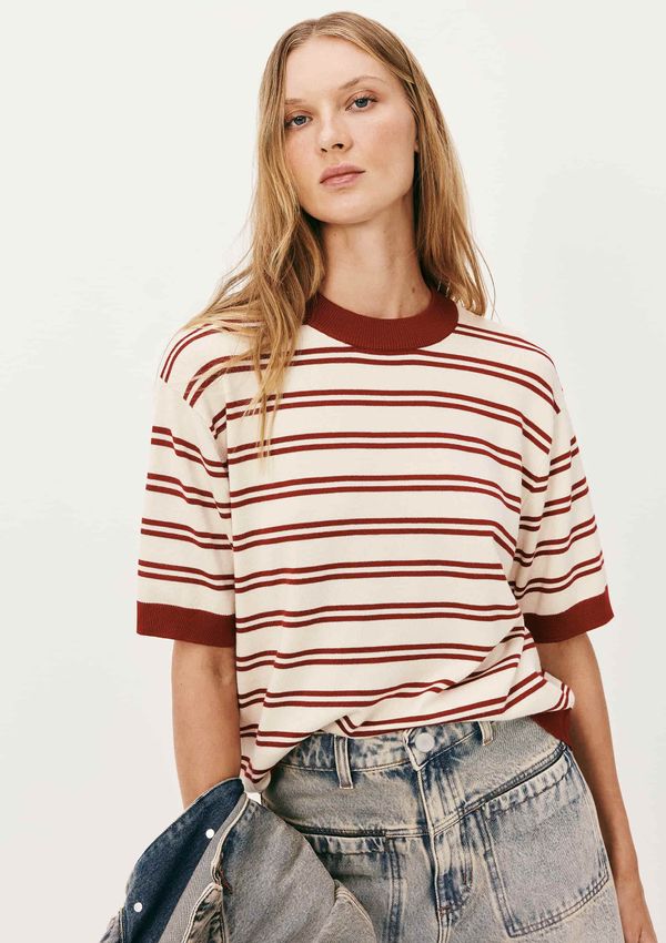 Blusa Feminina Listrada Em Tricô - Vermelho G