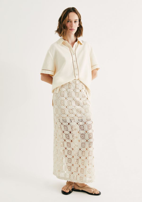 Saia Midi Cintura Média Em Crochê - Off white M