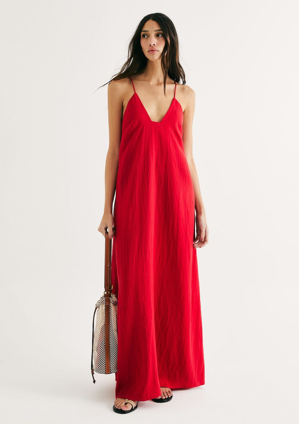 Vestido Longo Peach Touch Evasê - Vermelho