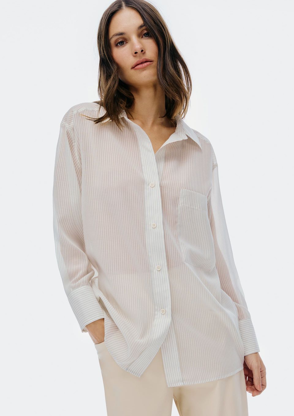 Camisa Feminina Manga Longa Fio Tinto - Branco