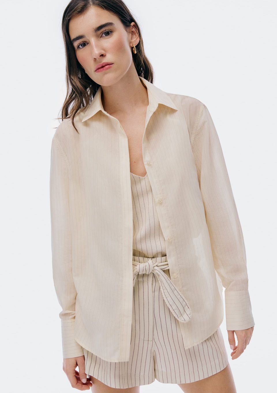 Camisa Feminina Manga Longa Fio Tinto - Creme