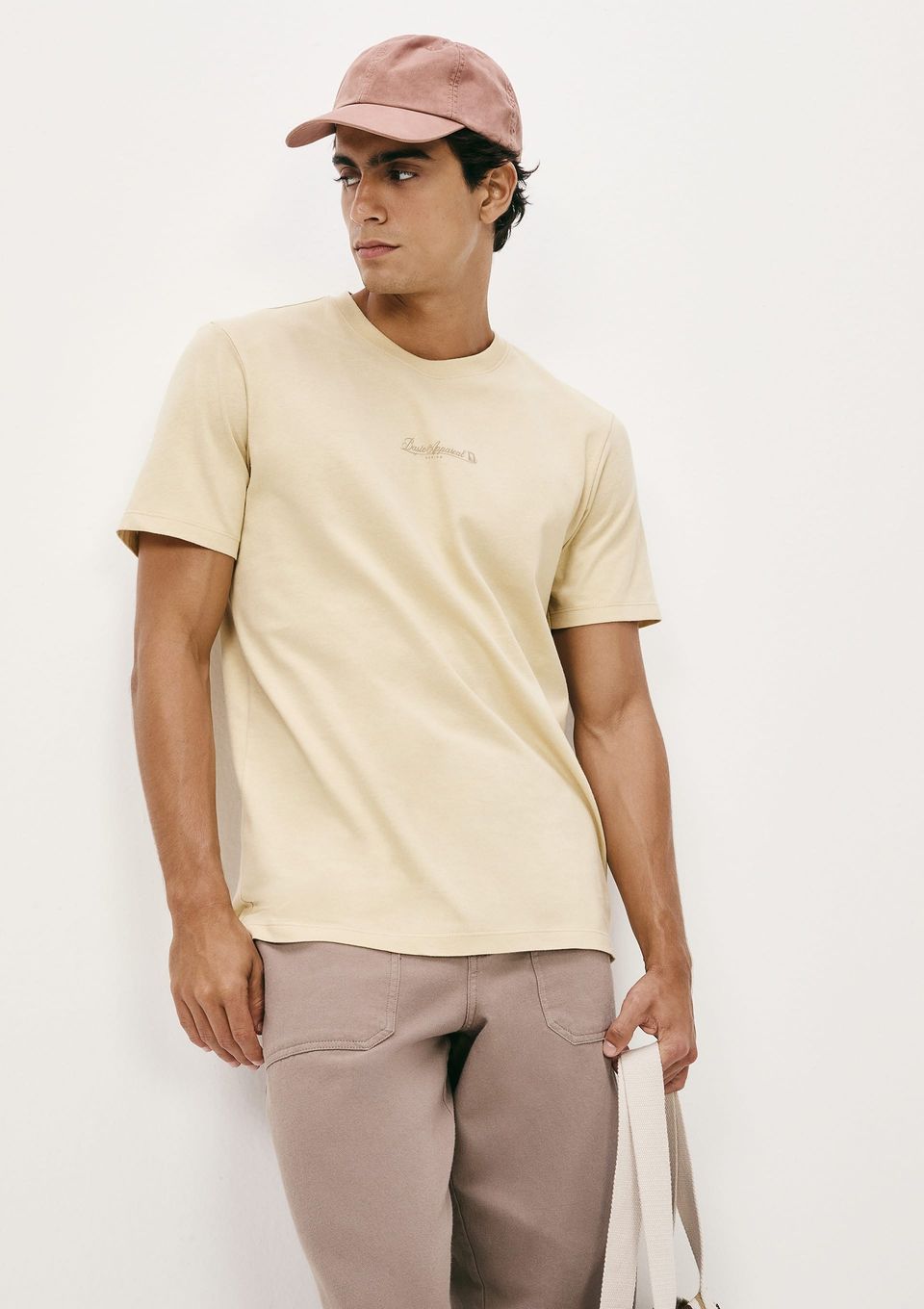 Camiseta Masculina Manga Curta com Estampa - Bege