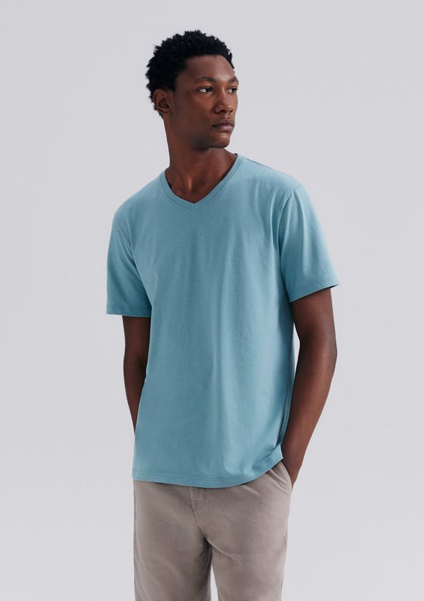 Camiseta Básica Masculina Manga Curta Gola V World - Azul XG