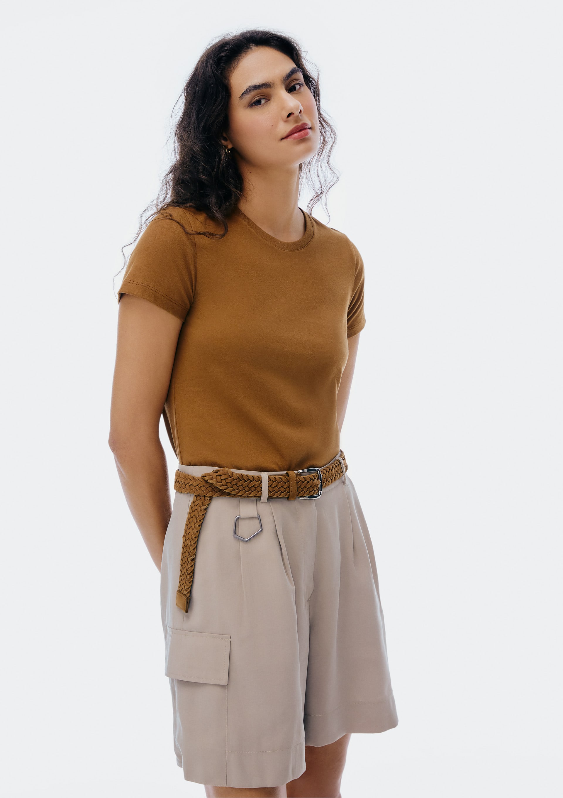 Camiseta Básica Feminina Slim World - Marrom