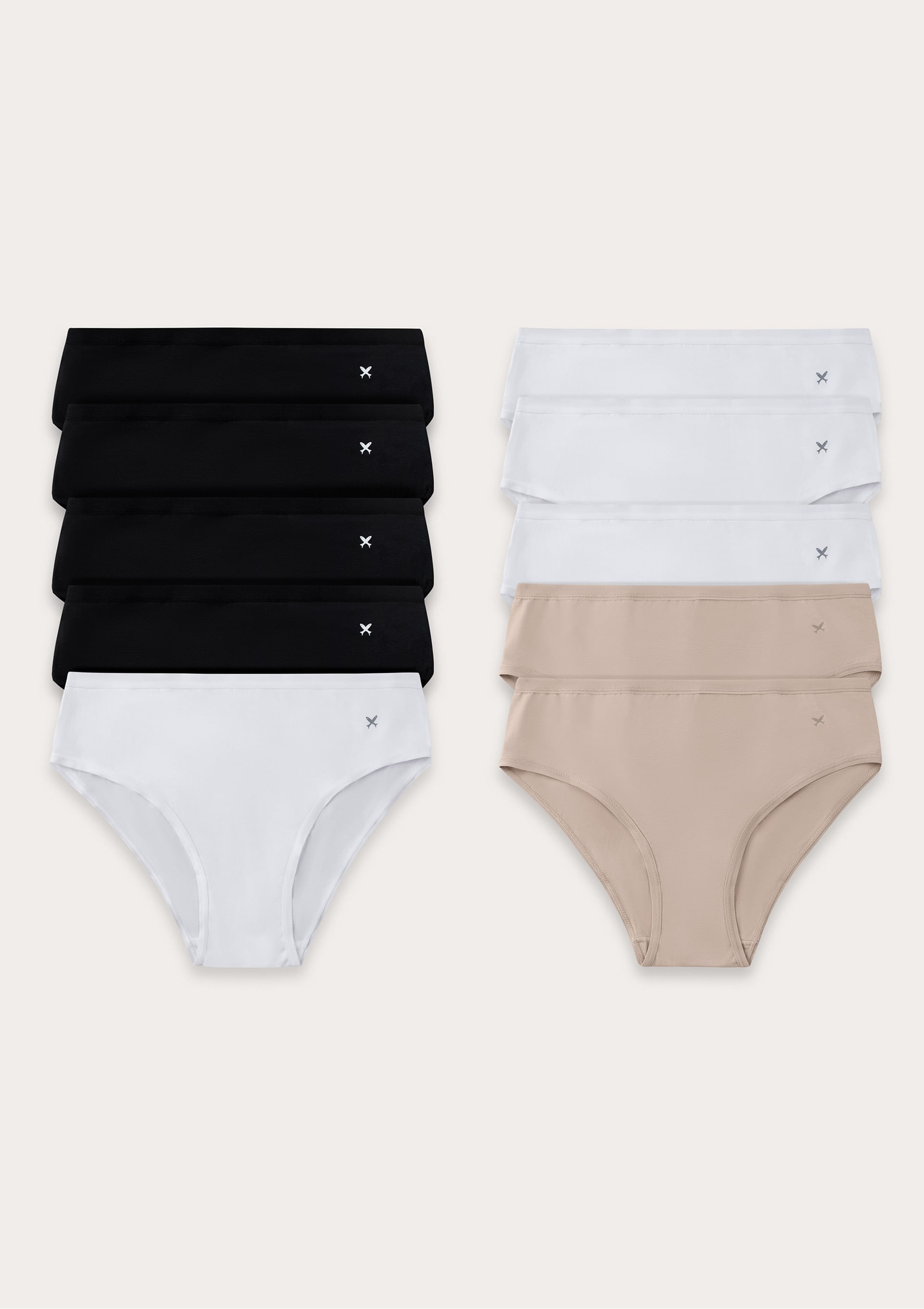 Kit 10 Calcinhas Básicas Caleçon Em Algodão - Multicolorido