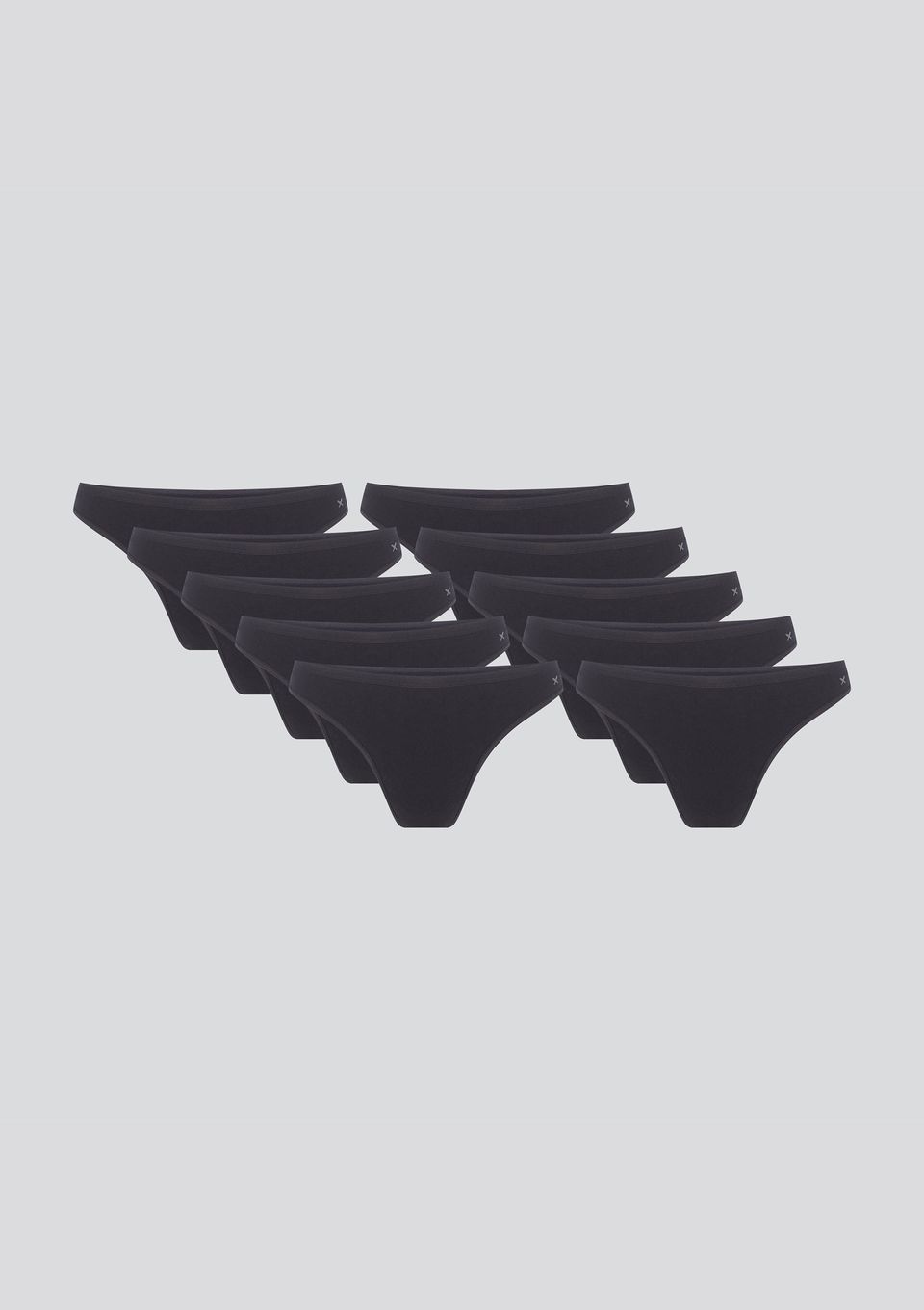 Kit 10 Calcinhas Básicas Tanga em Algodão - Preto