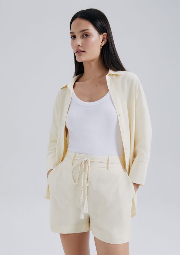 Shorts Feminino Alfaiataria Com Linho - Creme 042