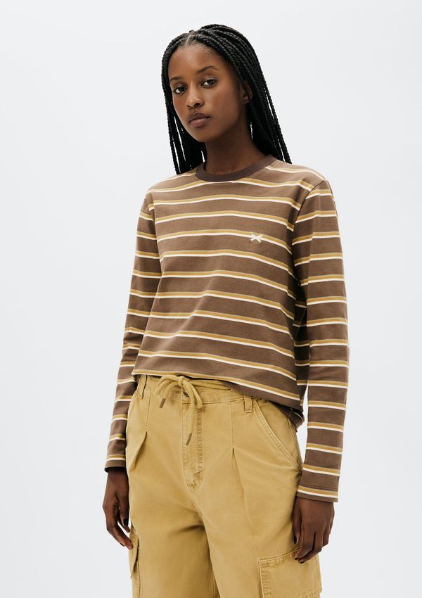 Blusa Feminina Manga Longa Listrada - Marrom P