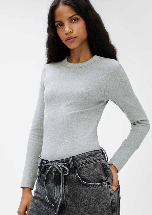 Blusa Feminina Manga Longa Slim Em Ribana - Cinza XG