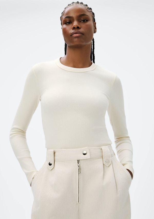 Blusa Feminina Manga Longa Slim Em Ribana - Creme M