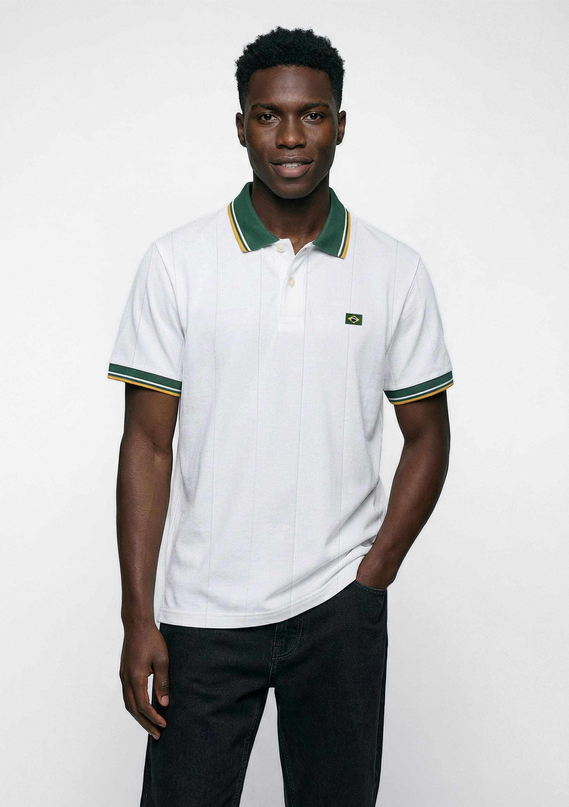 Polo Masculina Manga Curta Esportiva Com Patch Copa - Off white