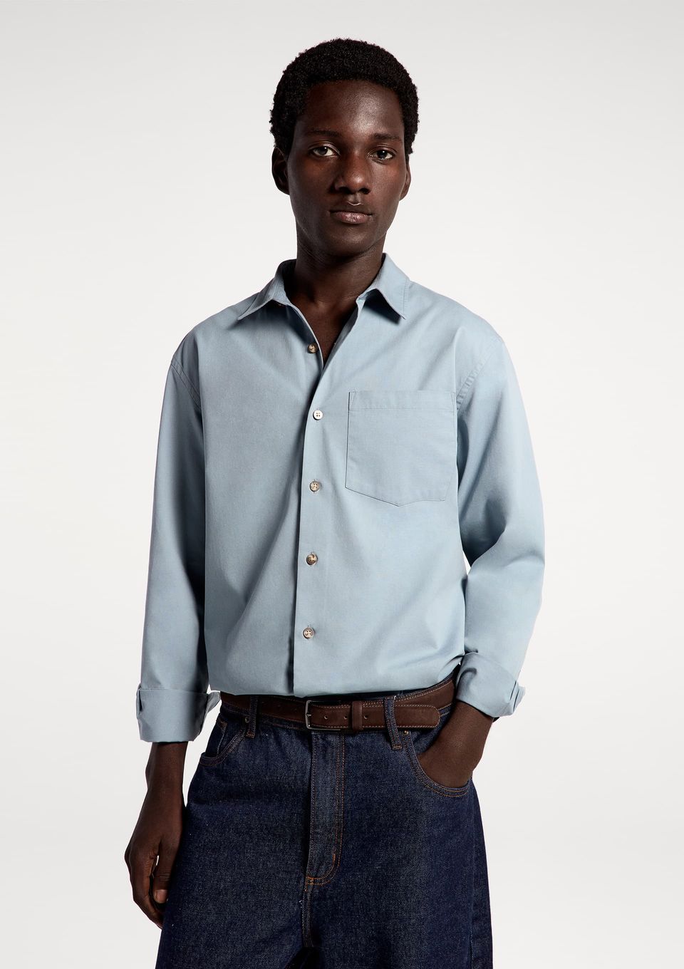 Camisa Masculina Manga Longa Algodão - Azul