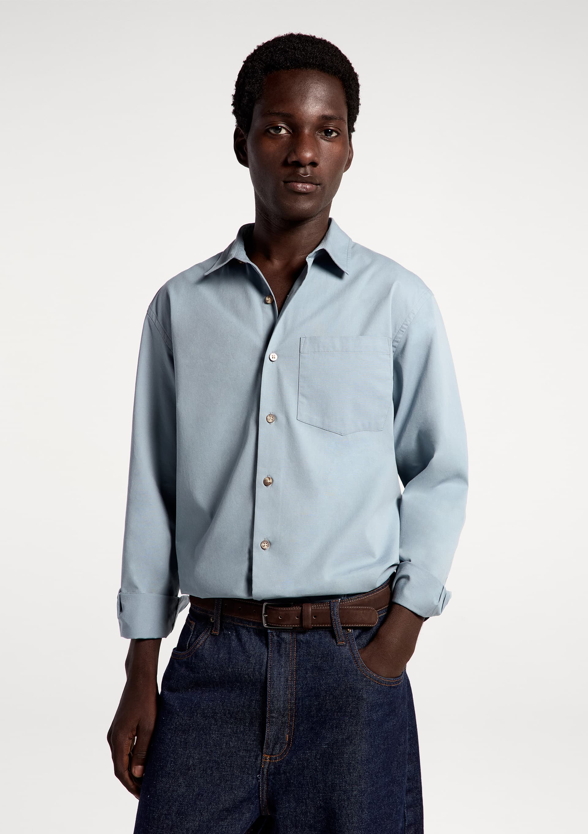 Camisa Masculina Manga Longa Algodão - Azul — Hering