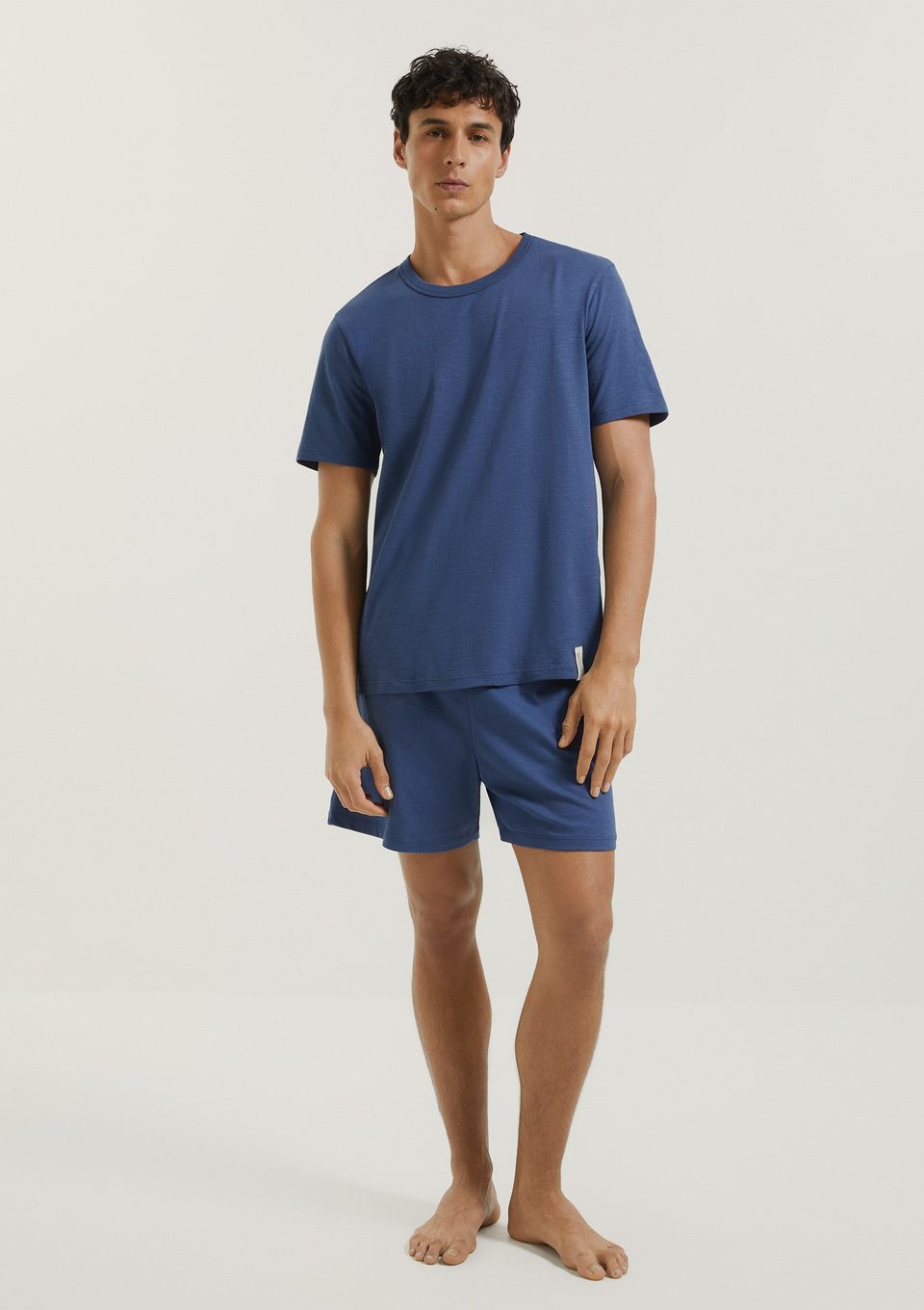 Pijama Curto Masculino em Malha Flamê - Azul