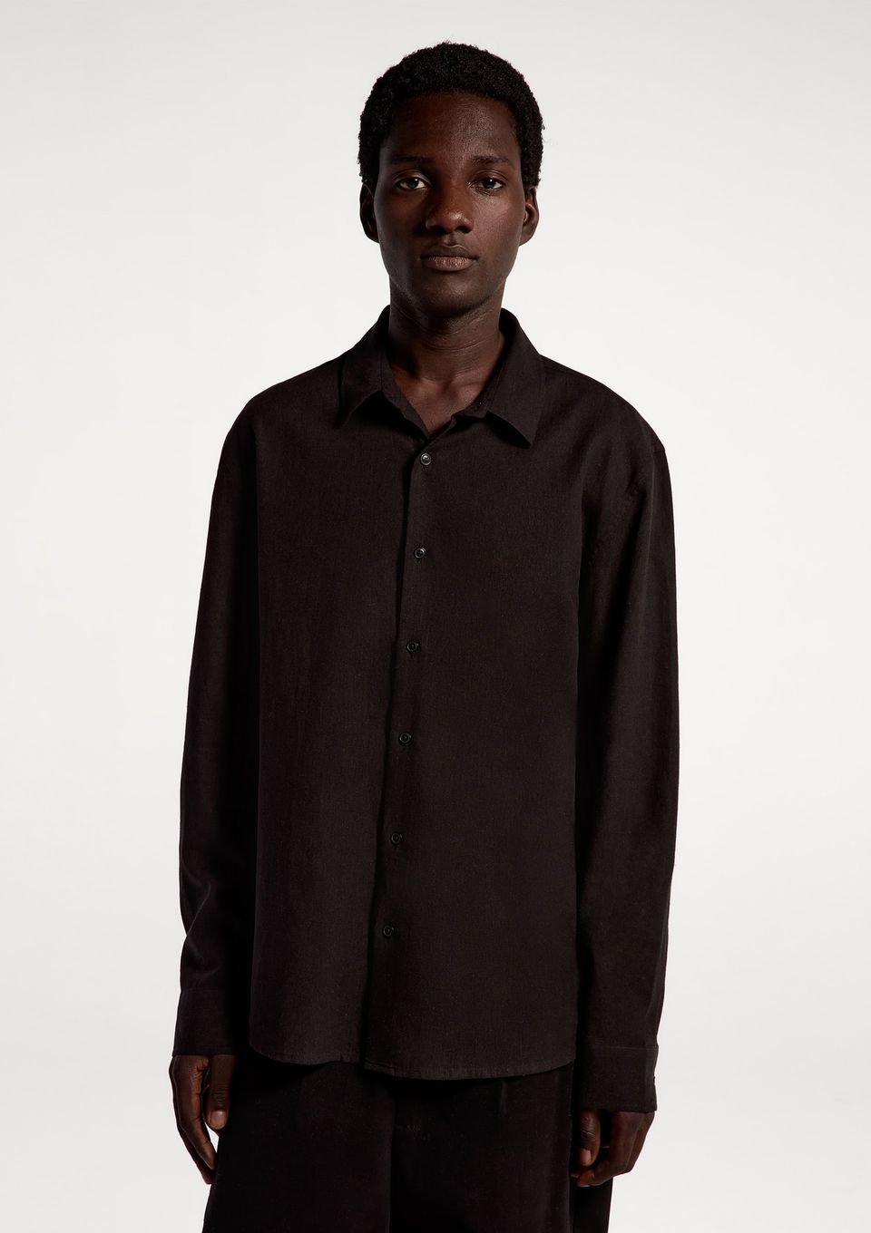 Camisa Masculina Manga Longa Slim com Linho - Preto