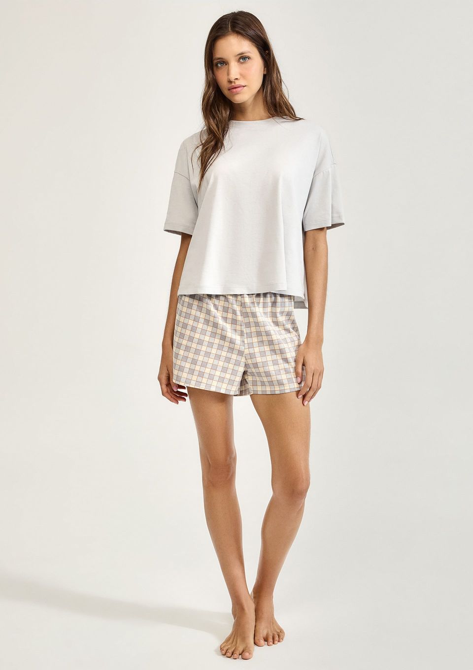 Pijama Curto Feminino Box Estampado - Cinza