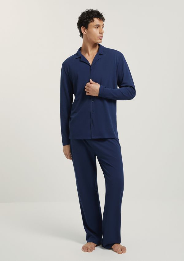 Pijama Longo Masculino Americano Em Malha Piquet - Azul XXG