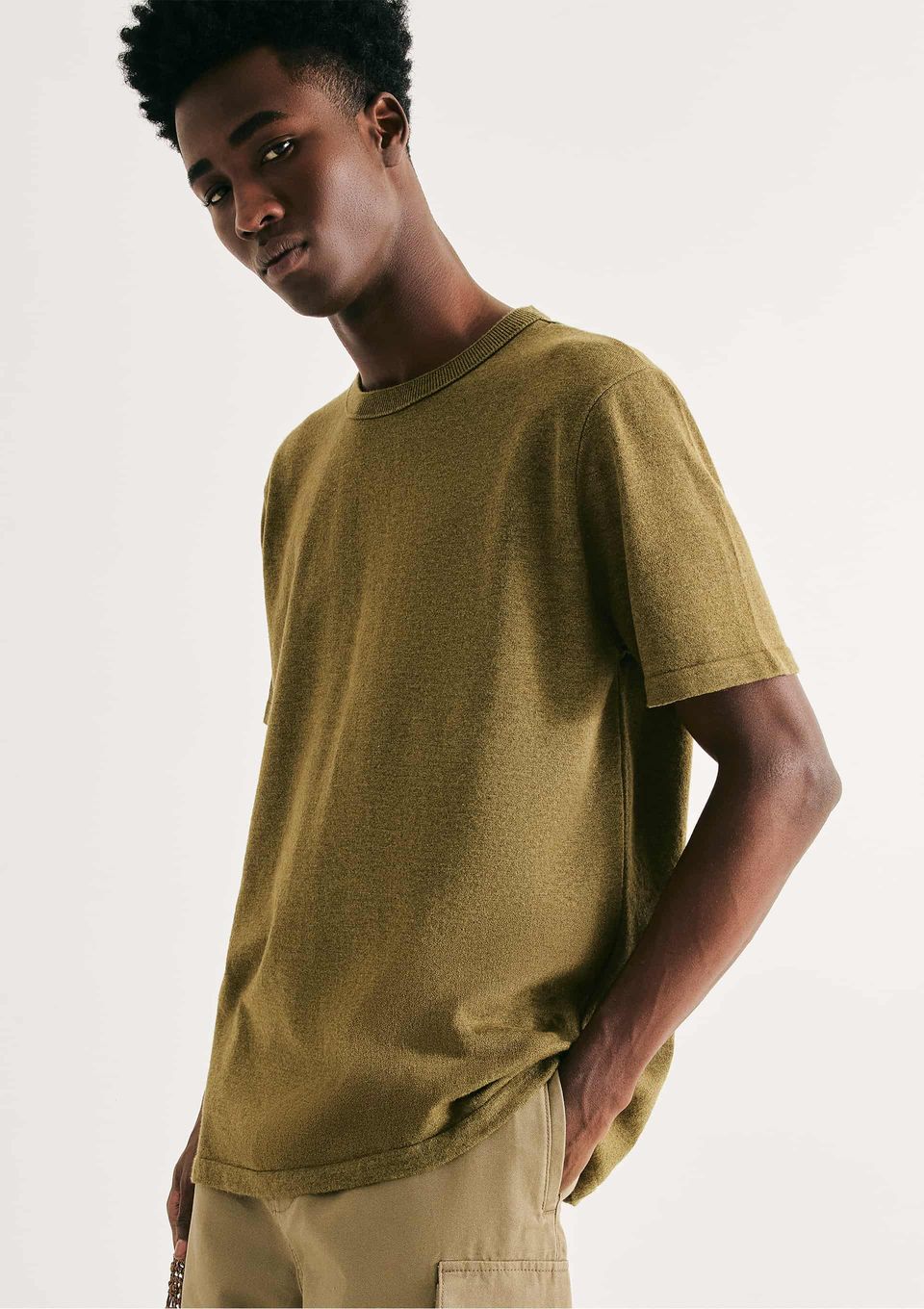 Camiseta Masculina Manga Curta em Tricô - Verde