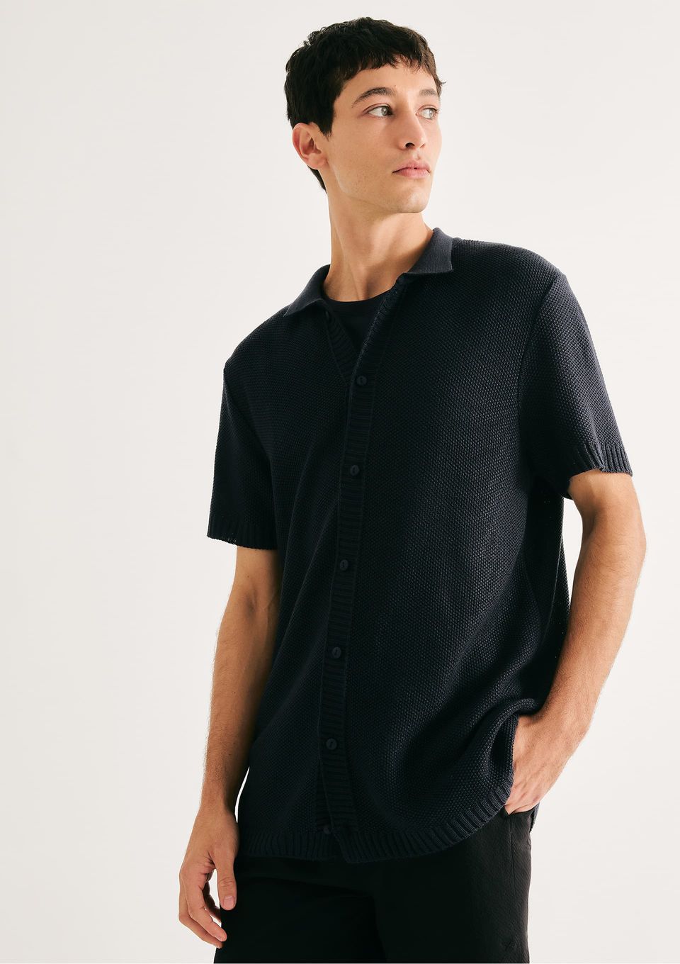 Camiseta Masculina Comfort em Tricô - Preto