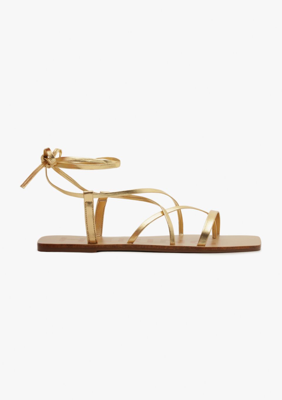Sandália Rasteira Feminina Tiras Cruzadas Amarração - Dourado