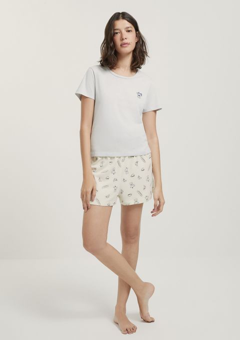 Pijama Curto Feminino Estampado - Cinza — Hering