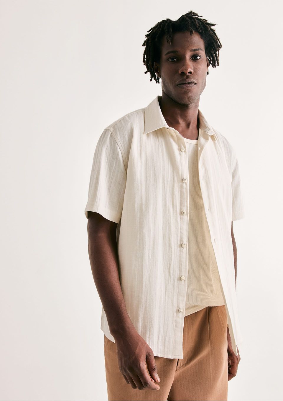 Camisa Masculina Regular Texturizada - Branco