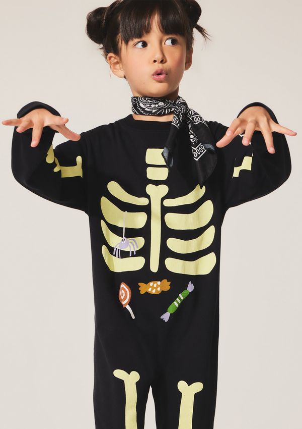 Macacão Fantasia Infantil Esqueleto Halloween - Preto 004