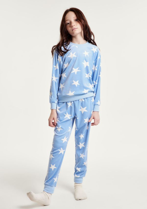 Pijama Longo Infantil Menina Em Plush - Azul 008