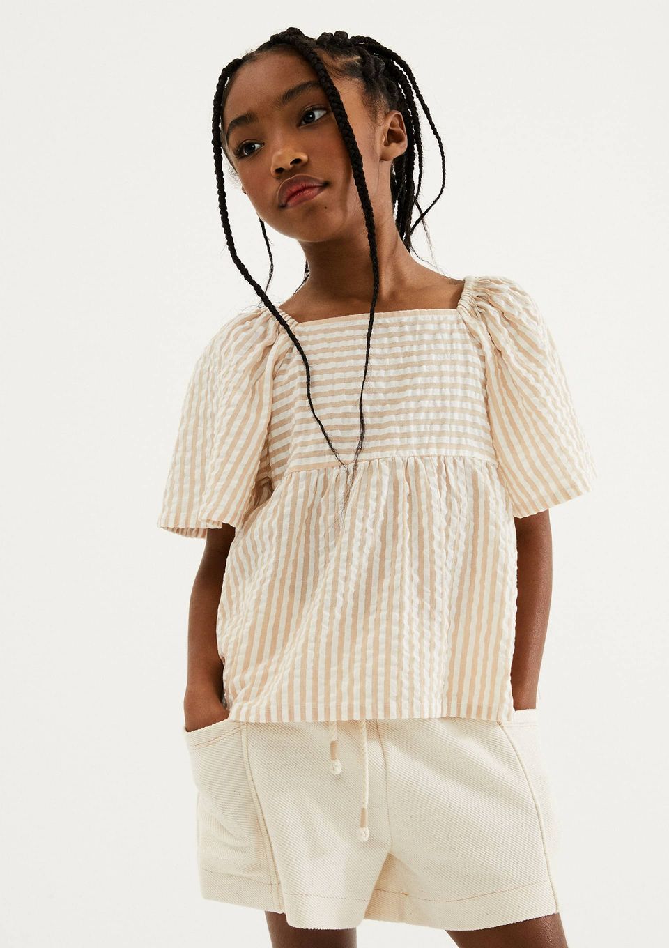 Blusa Infantil Menina Anarruga Fio Tinto Godê - Creme