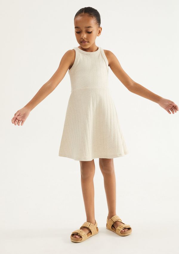 Vestido Infantil Curto Ribana Com Linho - Off white 016