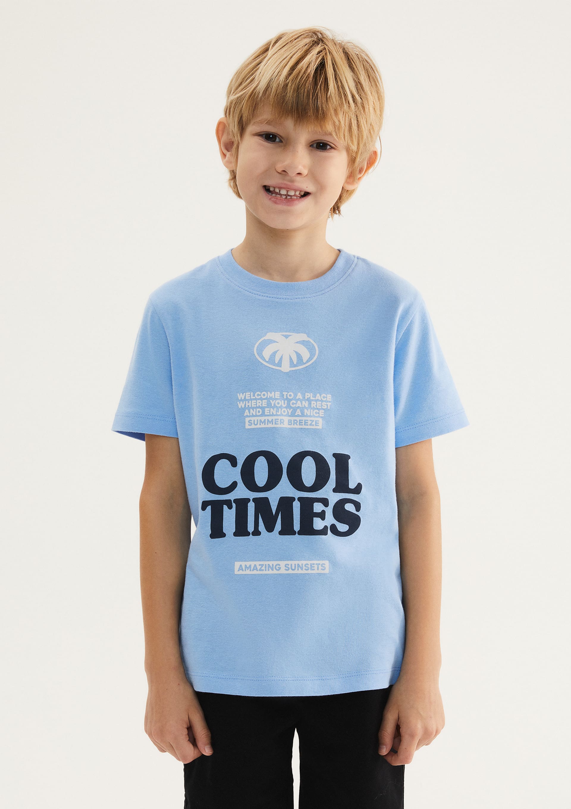 Camiseta Infantil Menino Manga Curta Com Estampa - Azul
