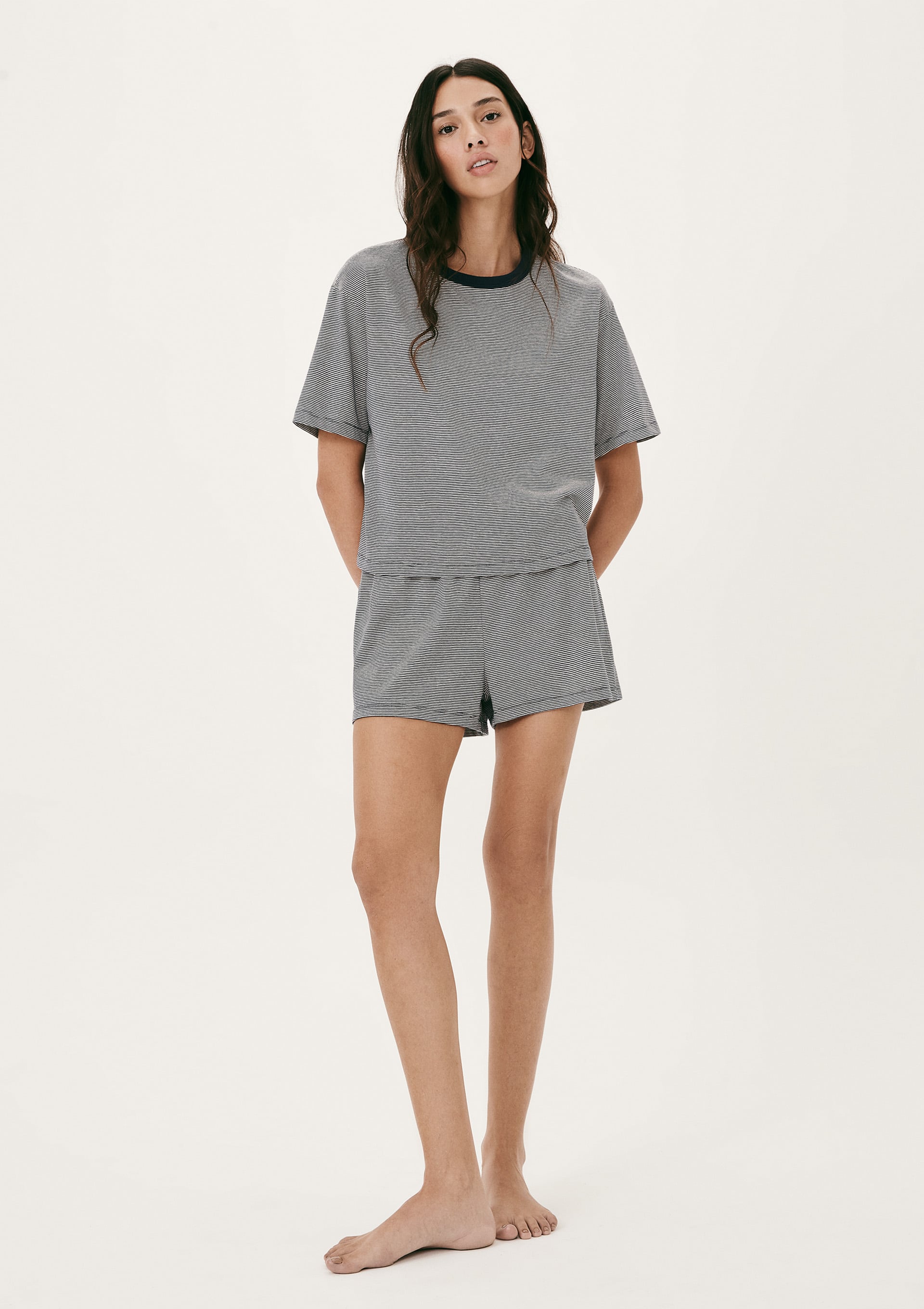 Pijama Curto Feminino Listrado - Preto