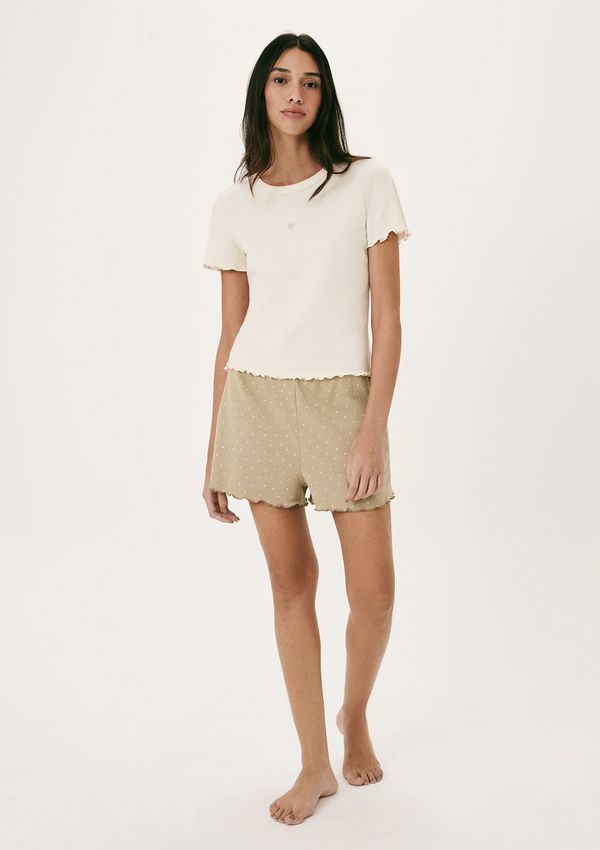 Pijama Curto Feminino Estampado Com Frufru - Creme XP
