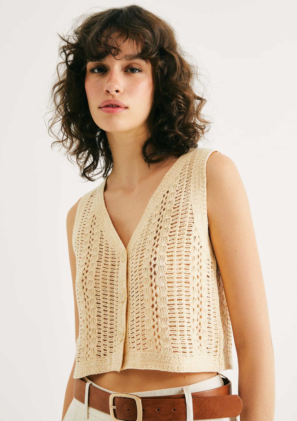 Colete Feminino em Tricô - Creme