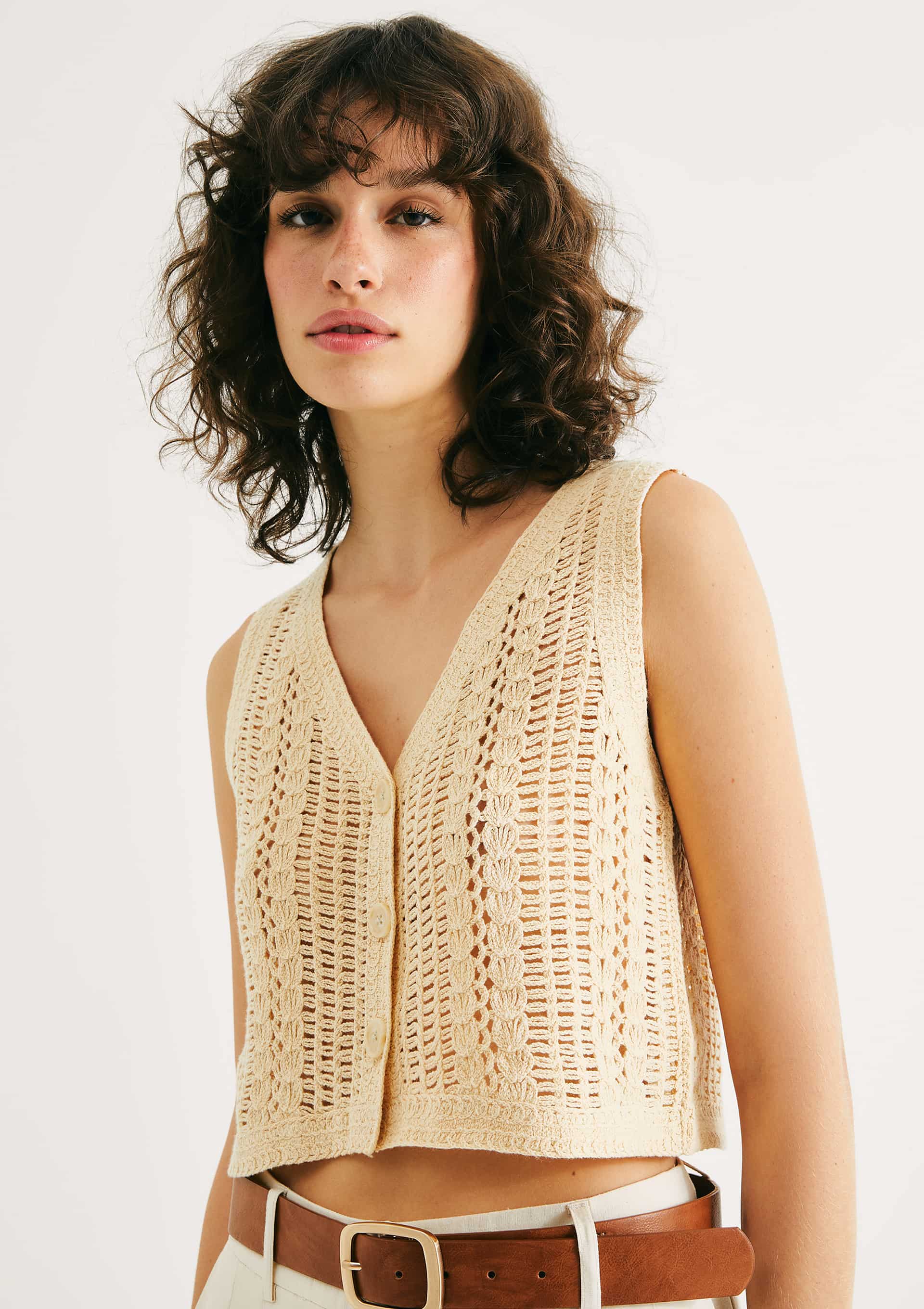 Colete Feminino Em Tricô - Creme