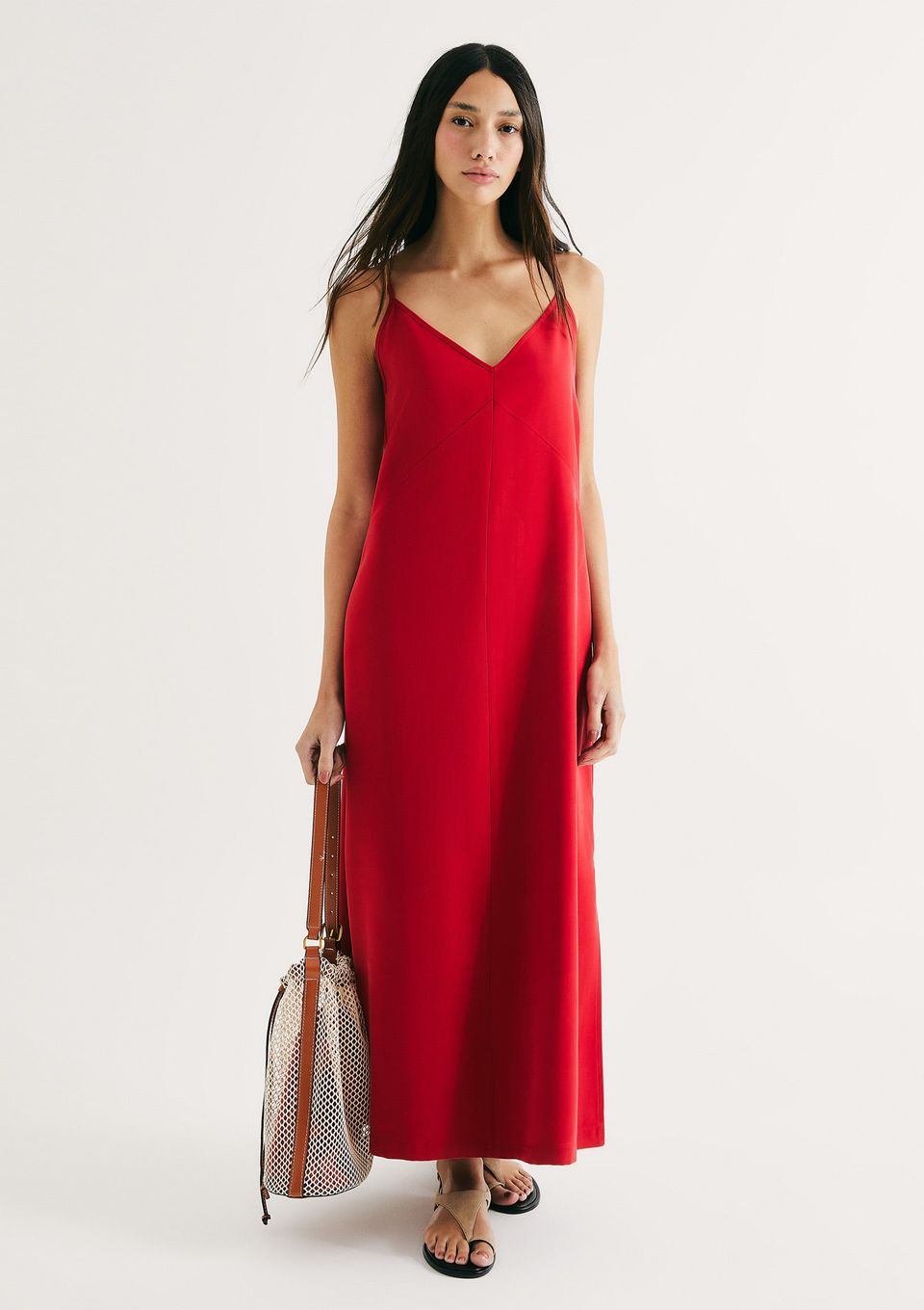 Vestido Midi em Peach Touch com Fenda - Vermelho