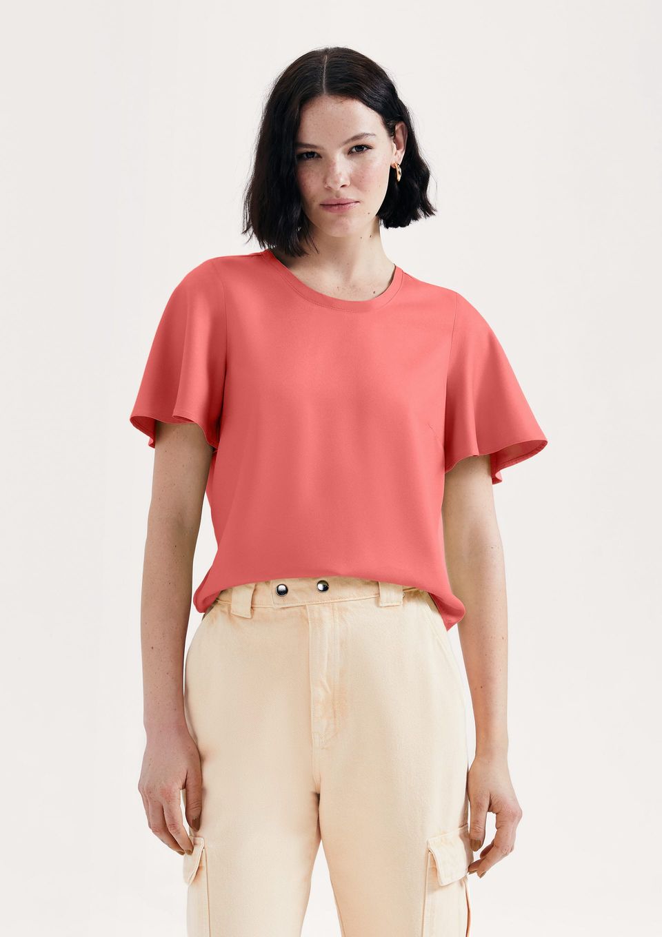 Blusa Feminina Manga Evasê em Viscose Creponada - Vermelho