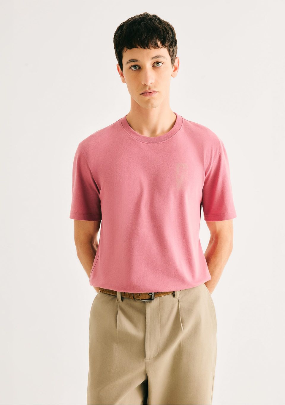 Camiseta Masculina Manga Curta com Estampa - Rosa
