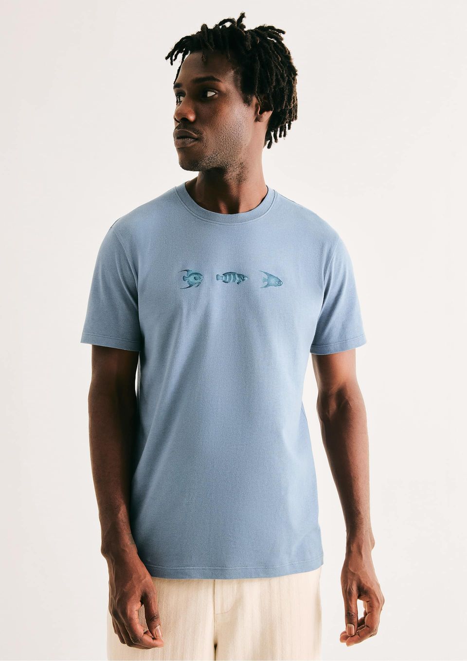 Camiseta Masculina Manga Curta com Estampa - Azul