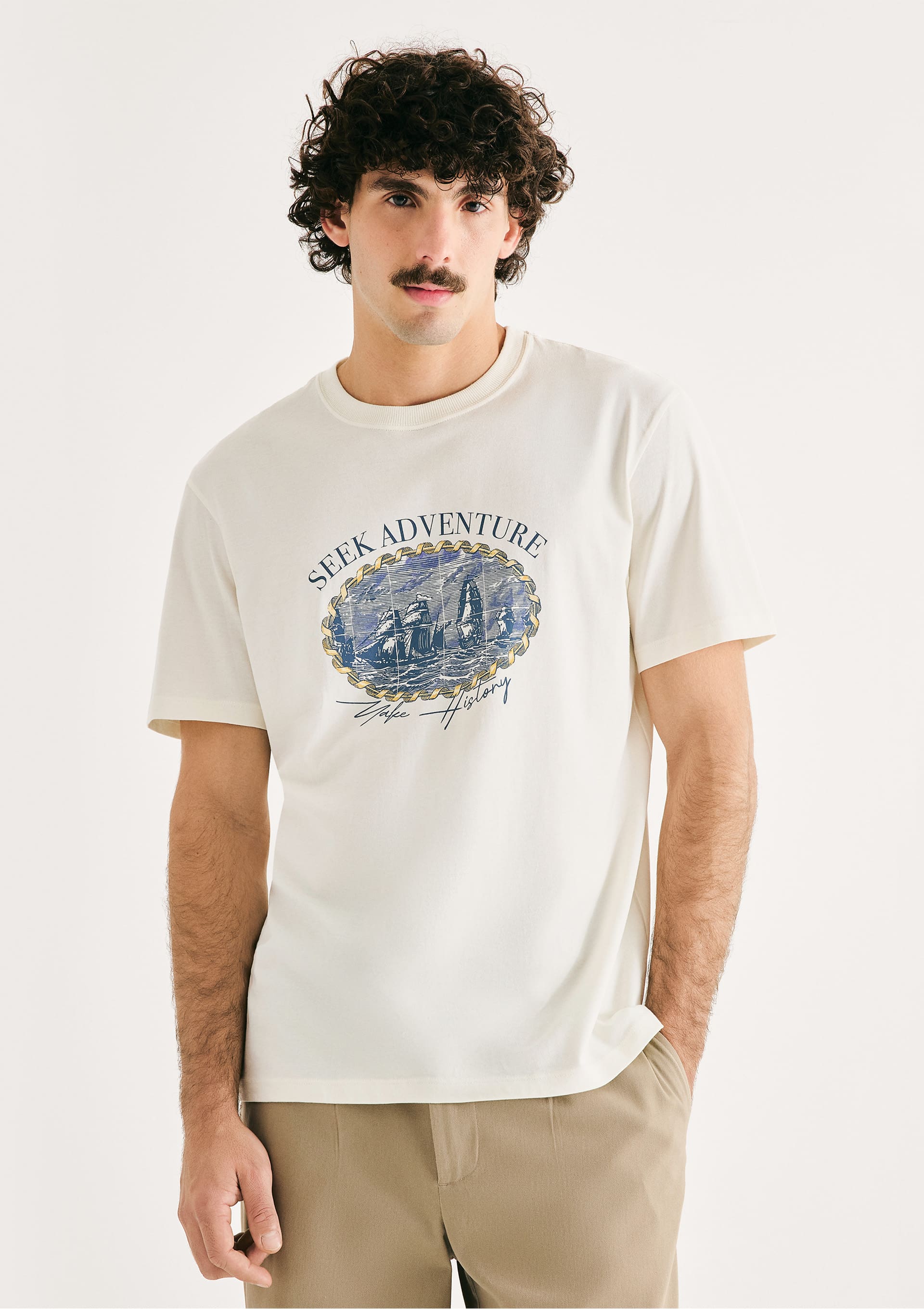 Camiseta Masculina Comfort Super Cotton Estampada - Branco