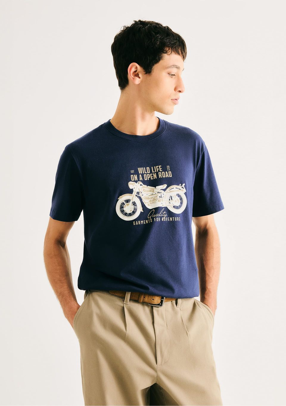 Camiseta Masculina Manga Curta com Estampa - Azul