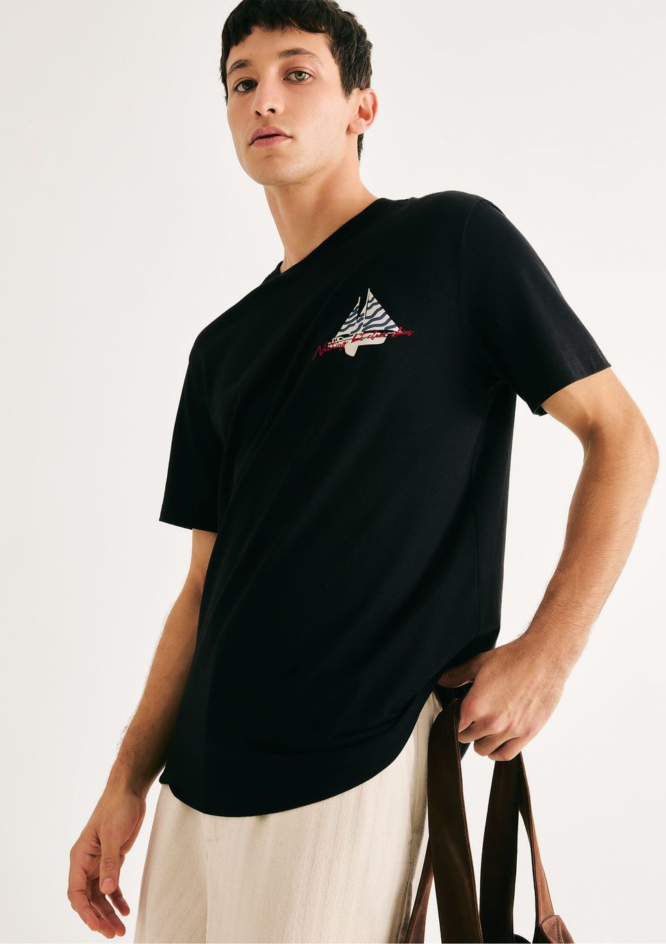 Camiseta Masculina Manga Curta com Estampa - Preto