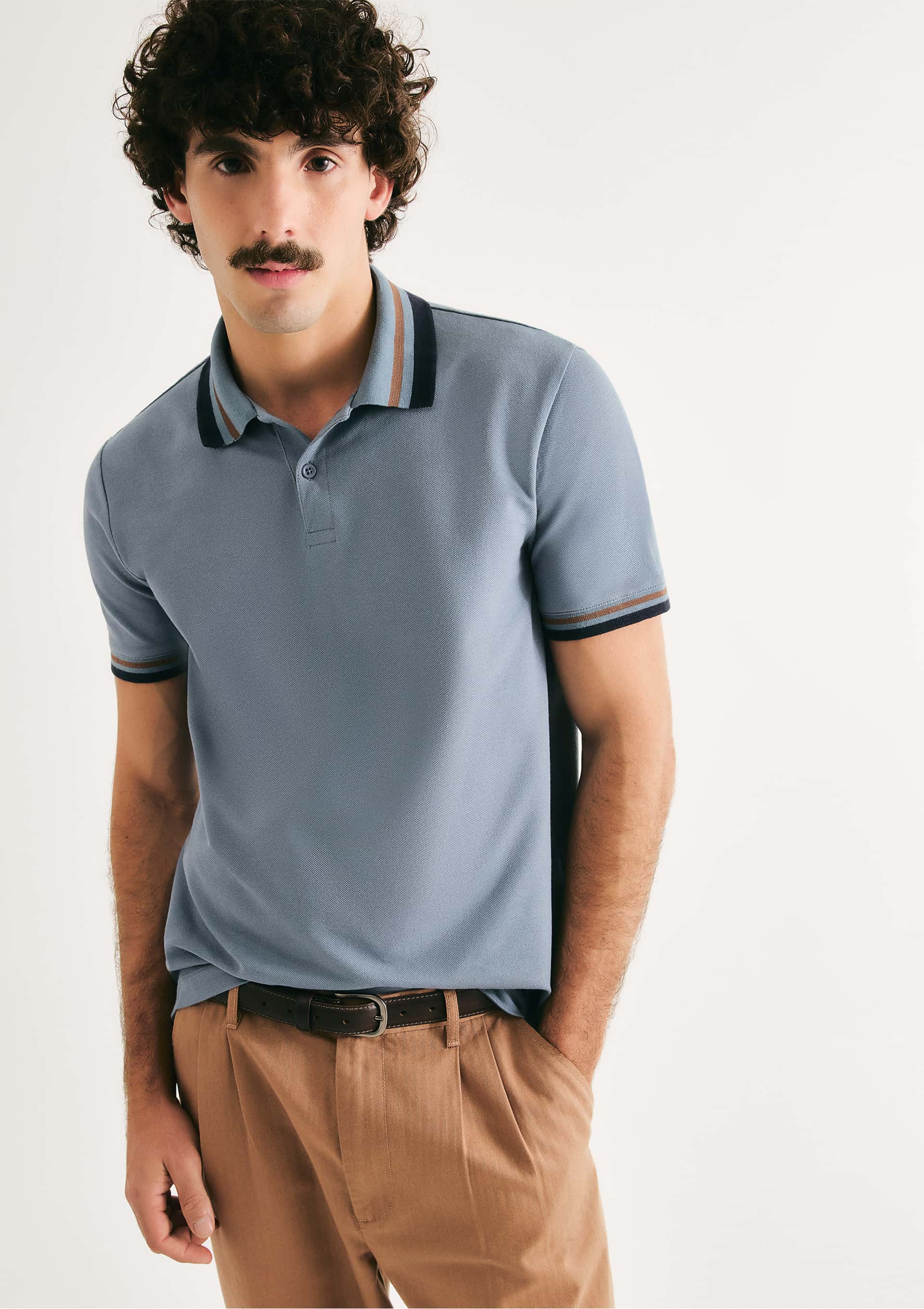 Camisa Polo Masculina Manga Curta Com Retilínea - Azul