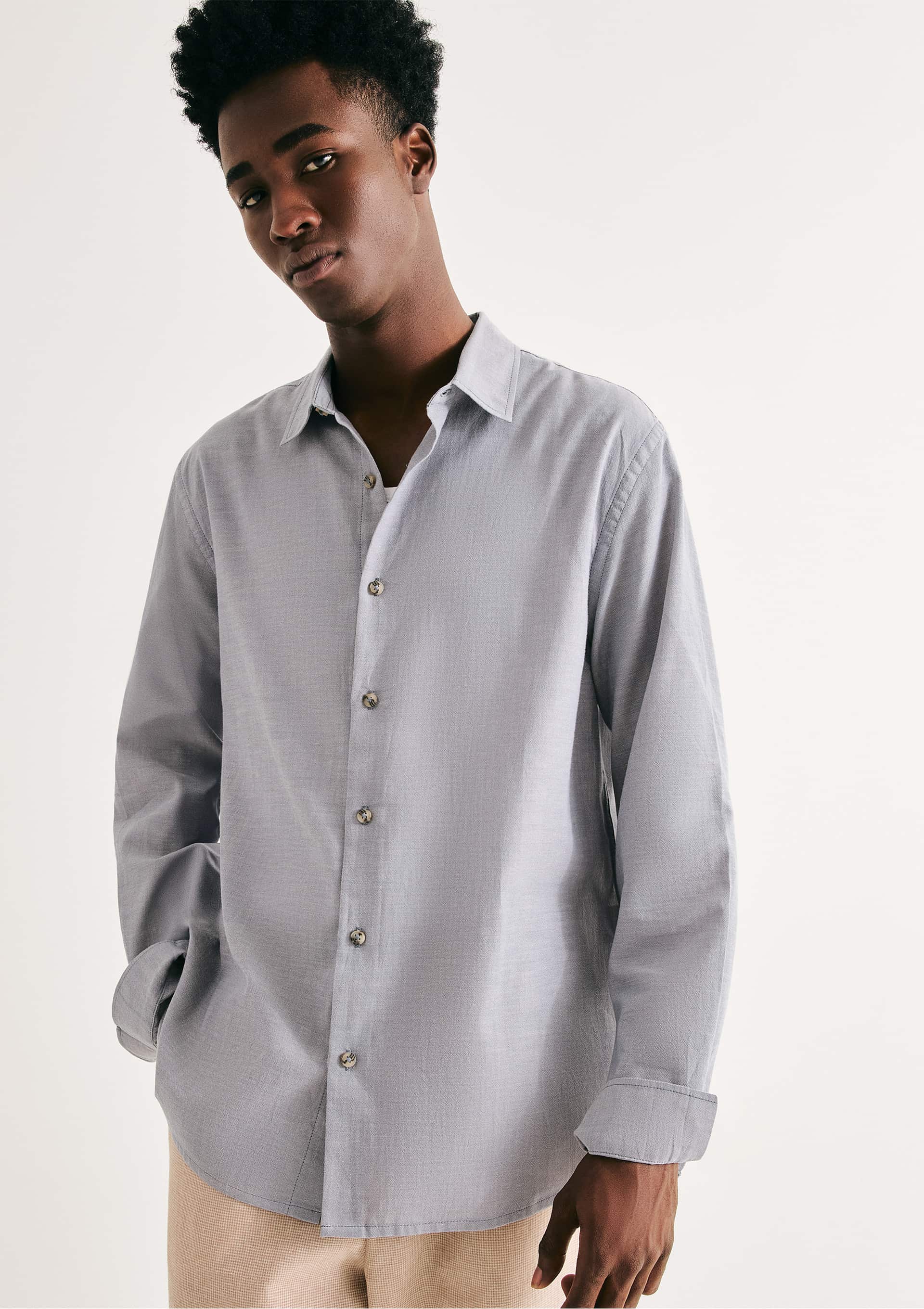 Camisa Masculina Manga Longa Fio Tinto - Cinza