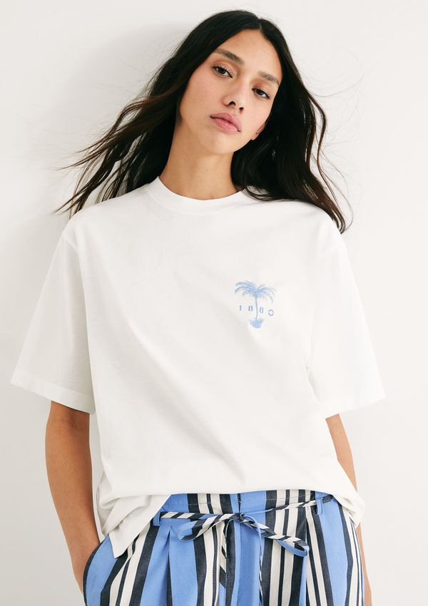 Camiseta Feminina Oversized Com Estampa - Off white P