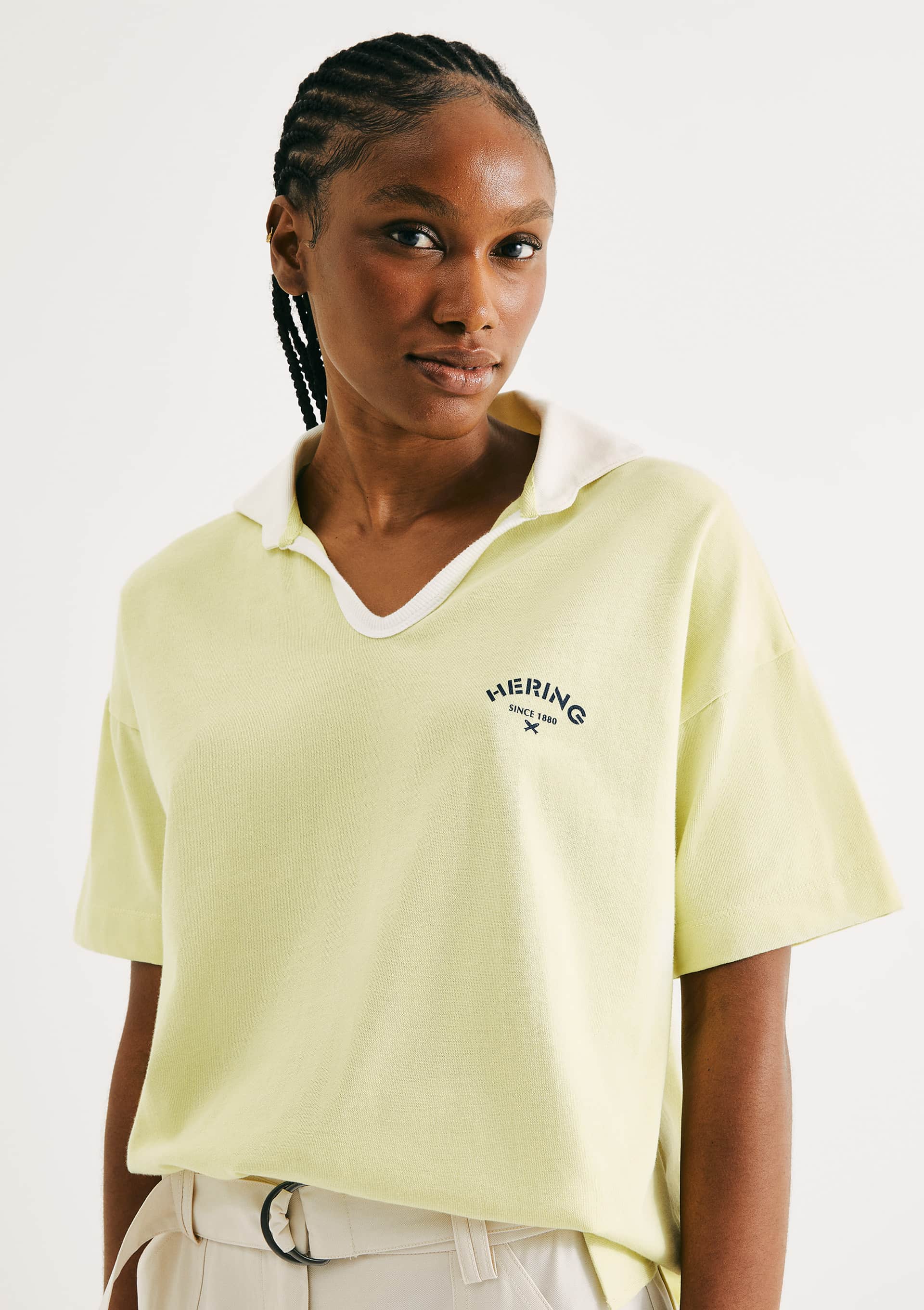 Camisa Polo Feminina Oversized Em Malha Binada - Amarelo