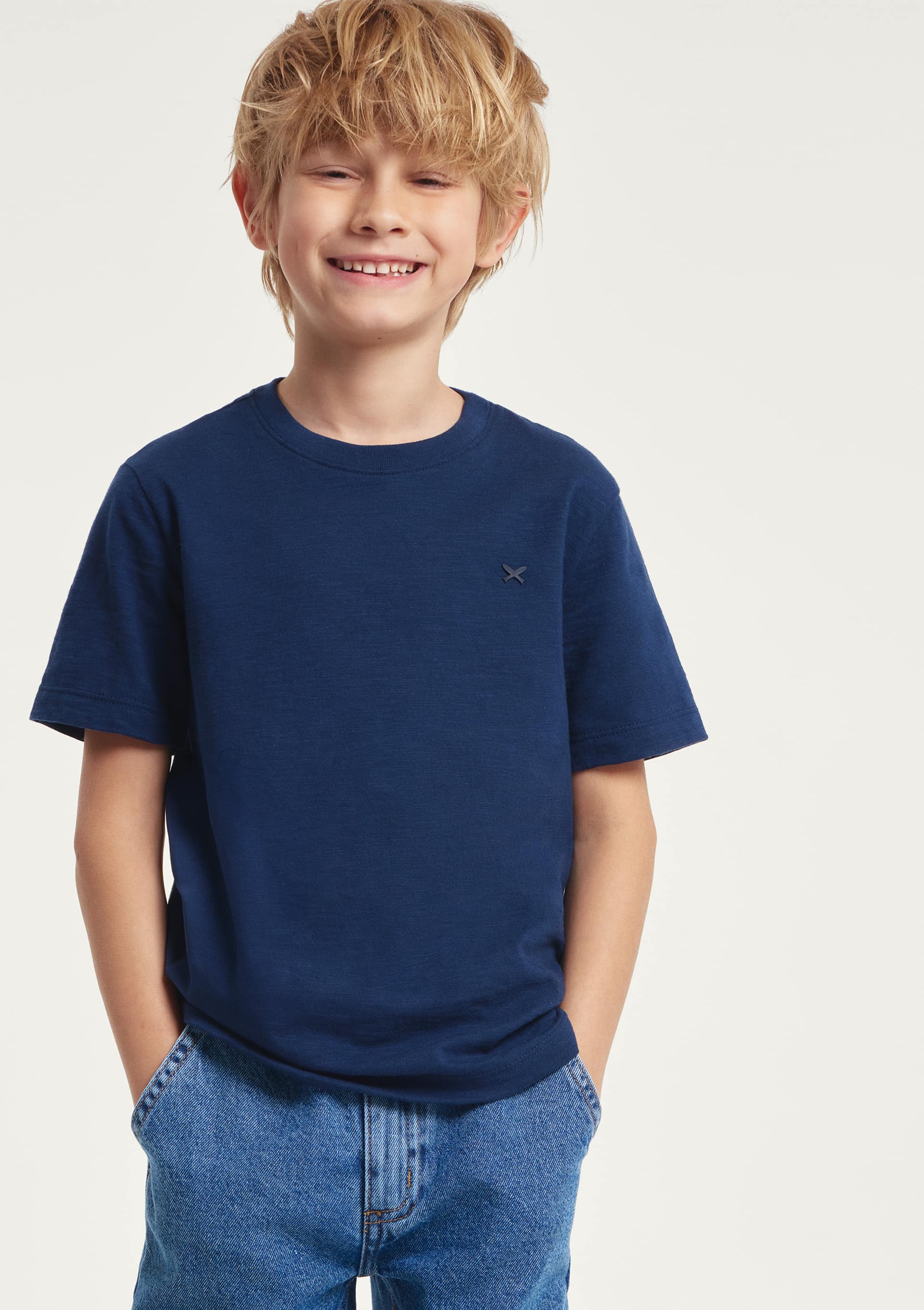 Camiseta Manga Curta Infantil Menino Flamê - Azul