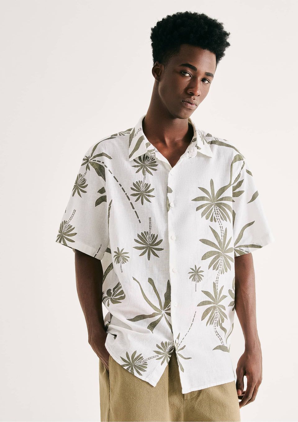 Camisa Masculina Estampada Manga Curta - Off White