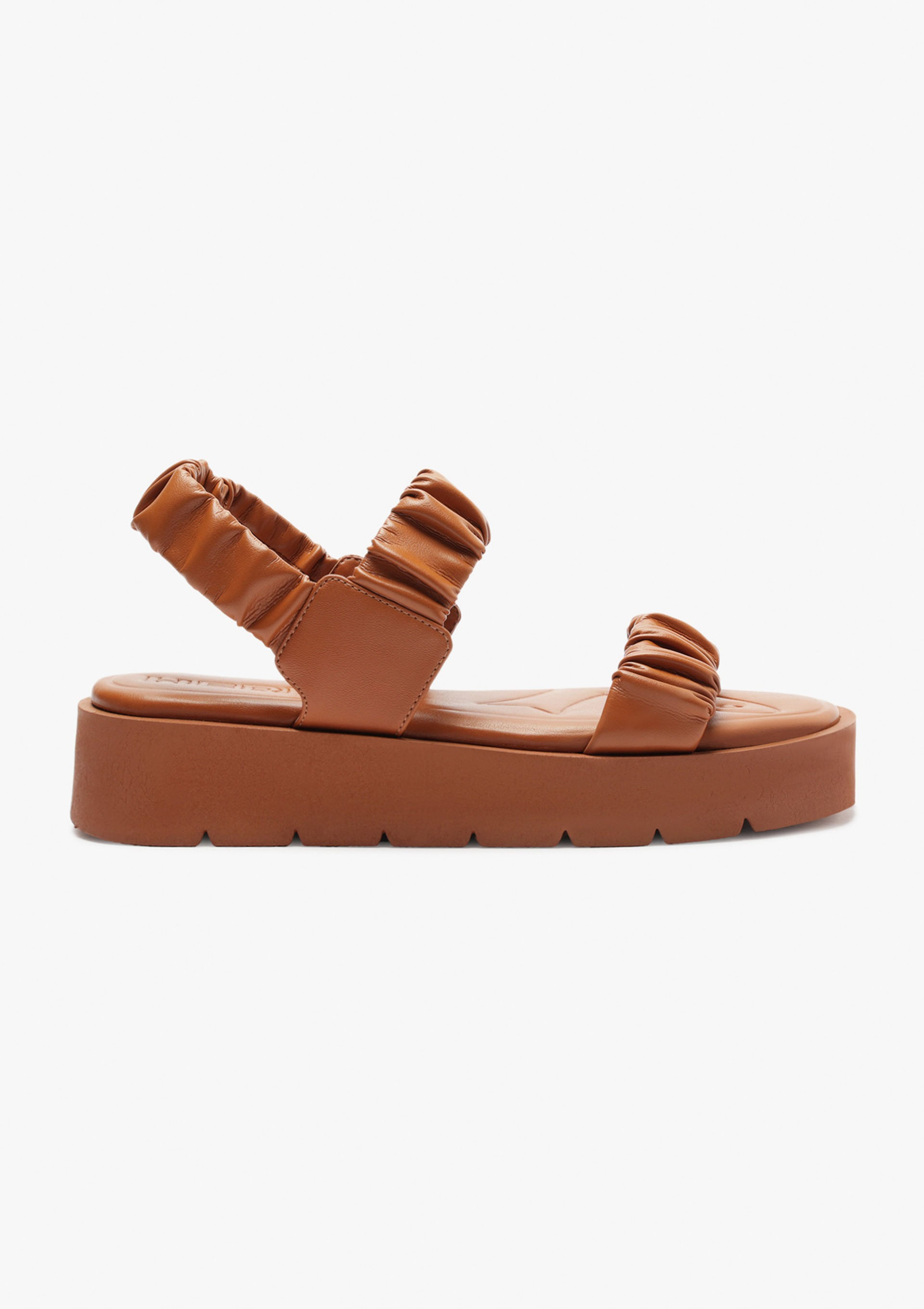 Sandália Flatform Tratorada Tiras Scrunchie - Terracota